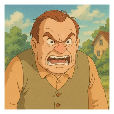 Henio from Tesco Poland ad, furious, ghibli style sticker