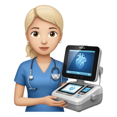 Cardiac sonographer with Philips ultrasound machine sticker
