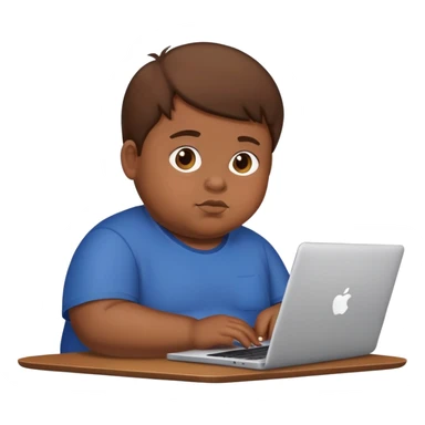 fat brown kid with brown hair using laptop sticker