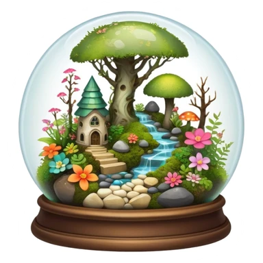 Mystical woodland glass-dome-terrarium-globe with moss inside, with marbles, with pebbles, crystals, with bones inside, and flowers inside  sticker