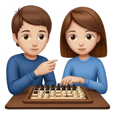 Boy and girl with brown hair playing checkers  sticker