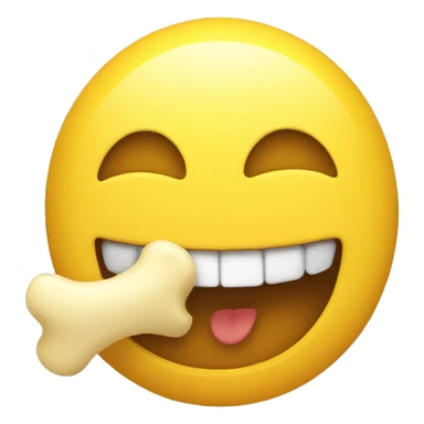 Smiling emoji with a yellow bone in its mouth sticker