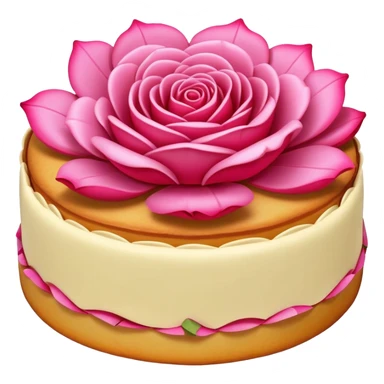 Yunnan Rose Cake with visible flower petals in pastry, simplified emoji style with bold outlines and bright colors, cartoon style floral sweet snack sticker