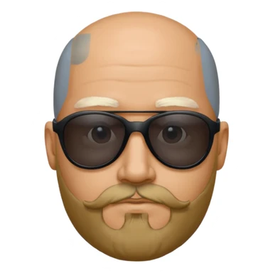 Bald male, wearing black sunglasses, gray goatee beard sticker