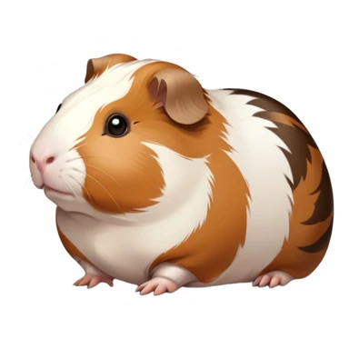 Cinematic Noble Brown and White Banded Guinea Pig Portrait Emoji, Poised and regal, with a compact, chubby build and a uniquely patterned coat of warm brown and crisp white banding, deep-set soulful dark eyes, Simplified yet sharp and sophisticated features, highly detailed, glowing with a soft, dignified glow, high shine, intelligent and charming, stylized with an air of distinctive elegance, focused and attentive, soft glowing outline, capturing the essence of a watchful and confident companion, so majestic it feels as though it could scurry out of the screen with effortless authority! sticker