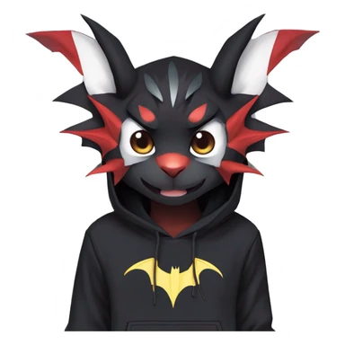 Dark Black Unique Anthro Cool Kawaii Horned Bat-Winged Nargacuga-Noivern-Zangoose-Litten-Feline-Pokémon with edgy stripes Punk Hoodie sticker