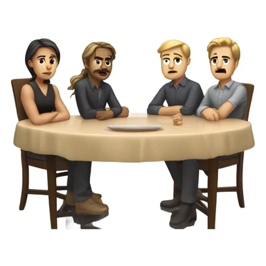 6 Caucasian people sitting around a table looking unhappy sticker