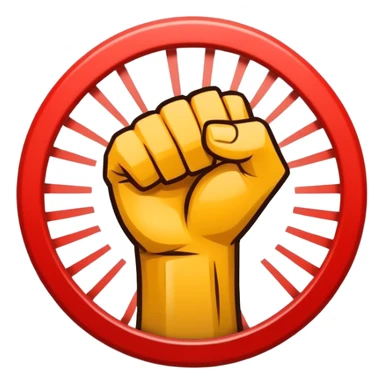 An emblem-style emoji symbolizing striking martial arts. A bold, stylized fist in the center, surrounded by dynamic motion lines representing speed and impact. The background includes a minimalistic combat ring or arena silhouette. Transparent background. sticker