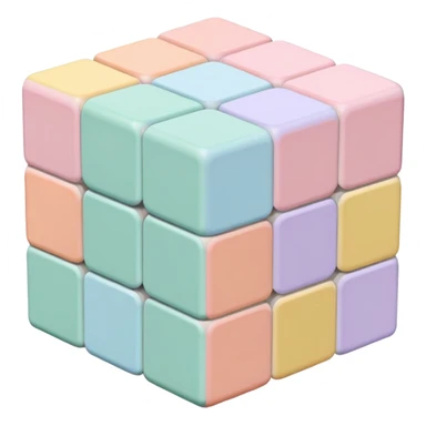 A 3x3 Rubik's Cube with pastel colors: light pink, baby blue, mint green, lavender, light yellow, peach, minimalist iOS emoji style sticker