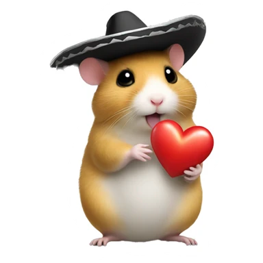 Hamster holding a little heart emoji whilst wearing a sombrero  sticker