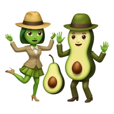 a male avocado wearring a fedora hat dancing with his female avocado sticker