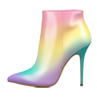Hyper Realistic isolated side view of a pair of teal,pastel pink,pastel purple,and yellow ombre Michael Kors stiletto ankle bootie boots.  sticker