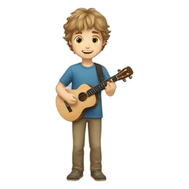 Caucasian-boy-child-shaggy-light-brown-hair-ukelele sticker