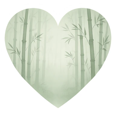 heart with a misty bamboo forest, clean digital illustration sticker