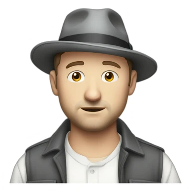 tim robinson wearing a grey fedora white shirt only looking scared and sad side view sticker