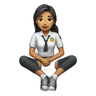 A young woman in a school uniform sitting legs crossed on the hood of a car sticker