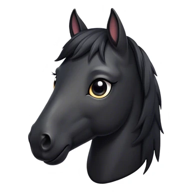 Cinematic Cute Black Horse Portrait Emoji, Head tilted playfully and inquisitively, showcasing a glossy black fur with a striking sheen and expressive dark eyes filled with curiosity, Simplified yet irresistibly adorable features, highly detailed, glowing with a warm, friendly glow, high shine, affectionate and spirited, stylized with a touch of whimsy, bright and endearing, soft glowing outline, capturing the essence of a mischievous yet loving horse, so playful it feels like it could trot out of the screen and into your arms! sticker