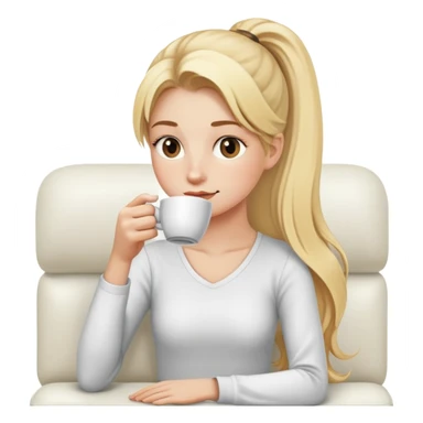 girl with long blonde pony tail sipping coffee on white couch sticker