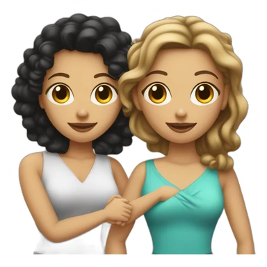 tan curvy woman with black curly hair shakes hands with a curvy pale woman who has straight light brown hair sticker