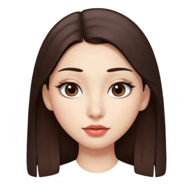 Una chica con piel muy clarita con pleo liso largo de color castaño y unos ojos marrones oscuro y labios grandes y nariz bonita y con unas pestañas que parezca asiatica que tenga las cejas un poquito mas juntas sticker