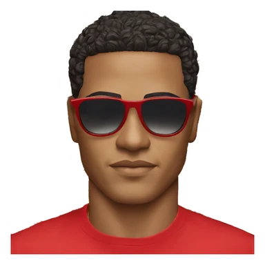 Lightskin man with a red shirt Versace sunglasses and a shape up sticker