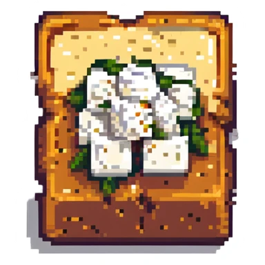 feta cheese, pixel art style, small white cheese block with crumbles, minimal details sticker