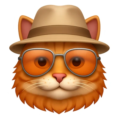 Edit the image of a cat wearing sunglasses with a hat in an emoji style. Remove the background and keep the cat cool and stylish with sunglasses and a hat, resembling an emoji look. sticker