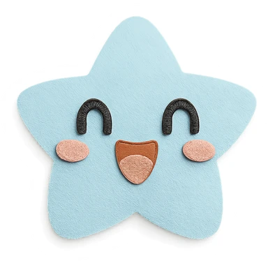kawaii blue chibi star, excited face, soft pastel palette, no arms or legs, full body, paper craft style sticker