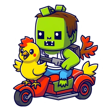 baby Minecraft zombie holding a gun while riding a chicken sticker
