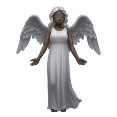 full body gray statue of angel with wings, a long dress, and gray skin. Her hands should be up and covering her eyes so they can't be seen. sticker