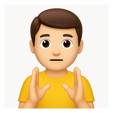 A 3D emoji in iOS emoji aesthetic style of a cartoon person holding both hands straight and parallel to each other in front of their body, palms facing each other to show a narrow or small distance, neutral expression, glossy Apple-style design, clean white background sticker
