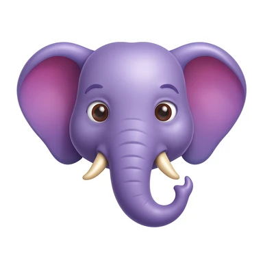 Create an emoji that looks exactly like the reference image, in iOS emoji style. 3D, shiny, smooth gradients, soft shadows, purple elephant head, classic emoji look. Add a subtle highlight to the ears. sticker
