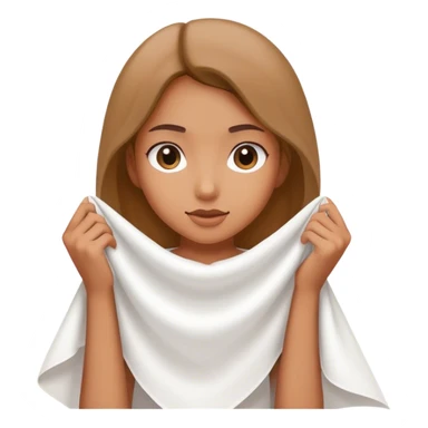 girl holding a square of white cloth by the two corners sticker