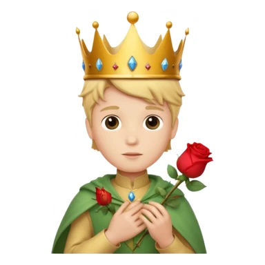 The Little Prince with a crown and a rose in his hand sticker
