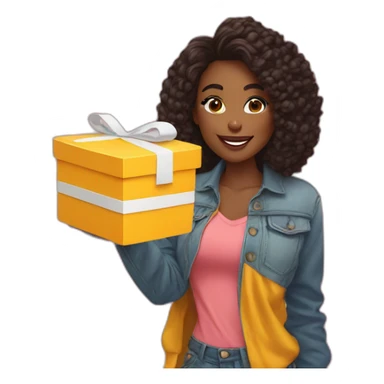 influencer taking a selfie holding a bright box in her arms sticker
