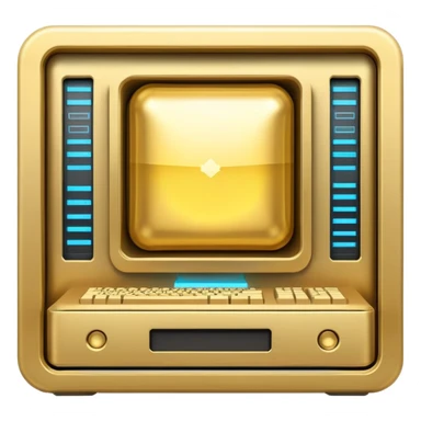 direct frontview golden ancient computer server with holograms sticker