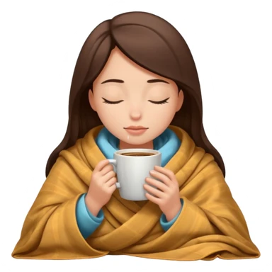 girl inside a blanket sipping coffee eyes closed sticker