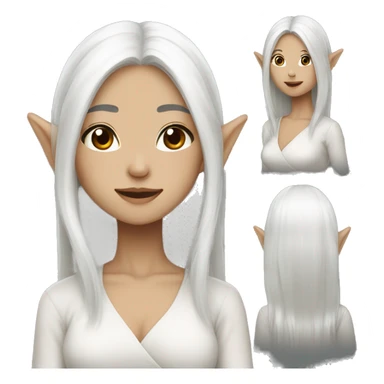 Asian feminine body slim long white hair elf  sticker