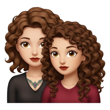 pact wink — long wavy brown hair tattooed woman and short tight curly brown hair woman — secret look sticker