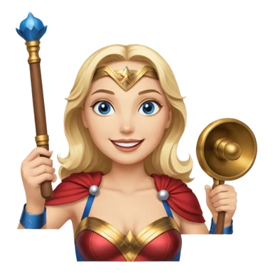 Blonde blue eyes Wonder Woman holding bell and baton sticker