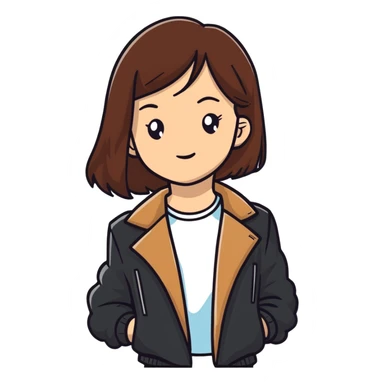 Light-skinned girl with brown hair wearing black jacket sticker