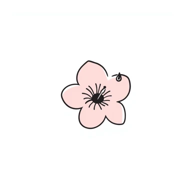 single soft pastel sakura blossom, Japanese hand-drawn kawaii style, full object, transparent background, with a tiny dew drop sticker