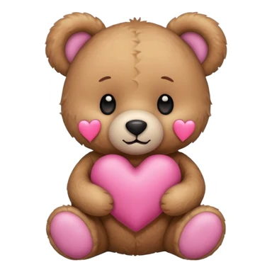Teddy bear holding a pink heart sticker