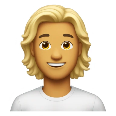 A whimsical digital portrait: a vibrant, expressive Animoji of a 22-year-old male with flowing, shoulder-length black hair style against a stark white background sticker