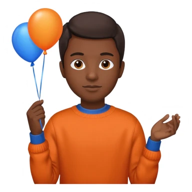 dark brown skin, orange sweater, hold blue balloon sticker