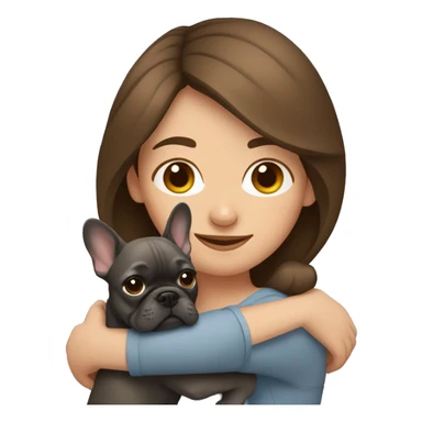 brown hair woman hugging dark gray french bulldog sticker