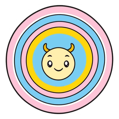 A cute bullseye target with spring pastel colors of yellow, pink and light blue with a smiling face sticker