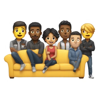 Cute girl on a couch with 6 guys standing behind her  sticker