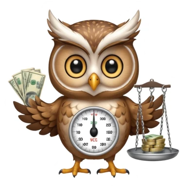 cute female mascot owl holding money scale with two sides sticker