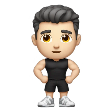 Confused Pale skinned Fit Man With the biceps and dark brown hair in black shirt, gray sports shorts and white Sneakers sticker